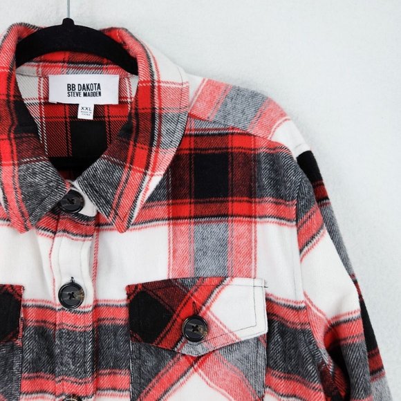 BB Dakota Shirt Jacket Womens XXL Red White Buffalo Plaid Steve Madden Shacket - Picture 2 of 11